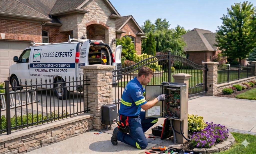 Access Experts 247 technician working from a stocked service vehicle